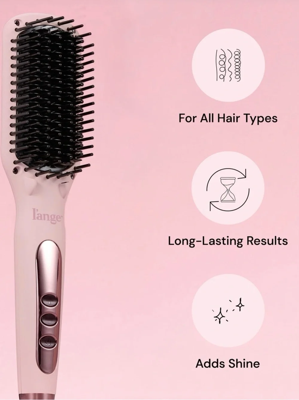 Lange Rose Pink Heated Straightening Brush with Black Bristles